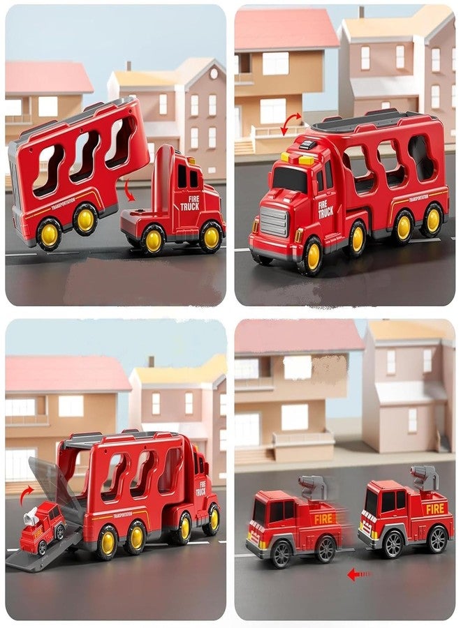 BlackZone 5-in-1 Friction-Powered Transport Carrier Vehicle Set | Montessori Educational Transport Carrier Vehicle Toy for Boys & Girls, Birthday Gift Ages 3+ (5 in 1 Fire Transport Carrier) - Image 4